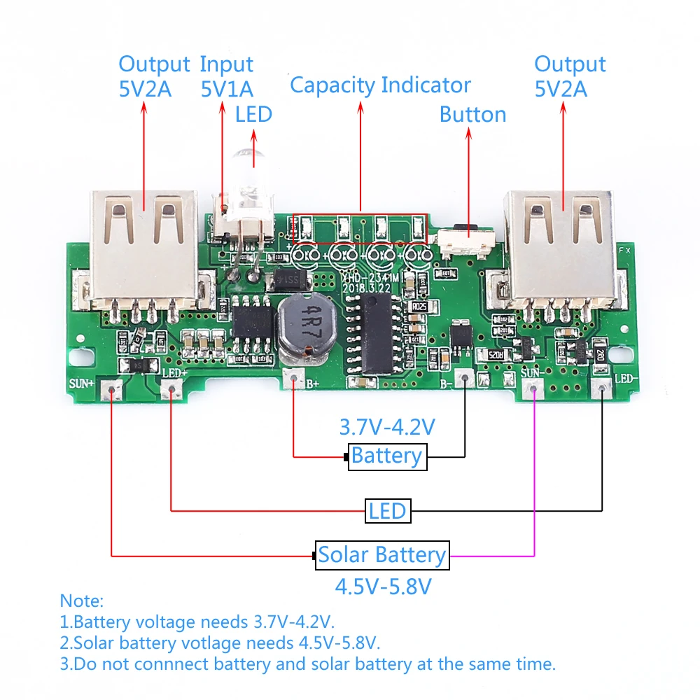 Двойной USB Мобильный дисплей мощность Boost модуль солнечной зарядки цепи 5 в 2A