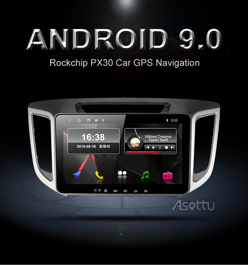 Автомобильный dvd-плеер Asottu HY301 2G android 9,0 PX30 1024*600 для HYUNDAI IX25 CRETA gps стерео автомобильный мультимедийный плеер dvd