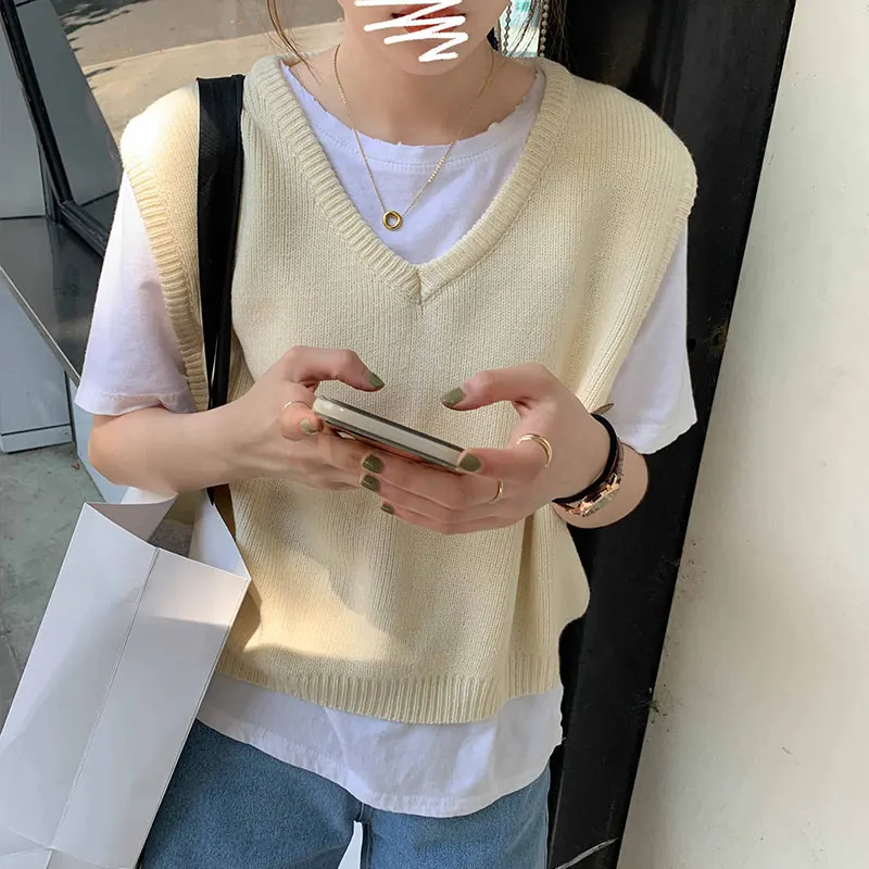 Вязаный жилет 8 цветов Осень-зима 2020 в Корейском стиле с v-образным вырезом