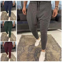 fashion england style streetwear thin plaid pants slim fit men casual harajuku trousers skinny stretch check pants male clothing