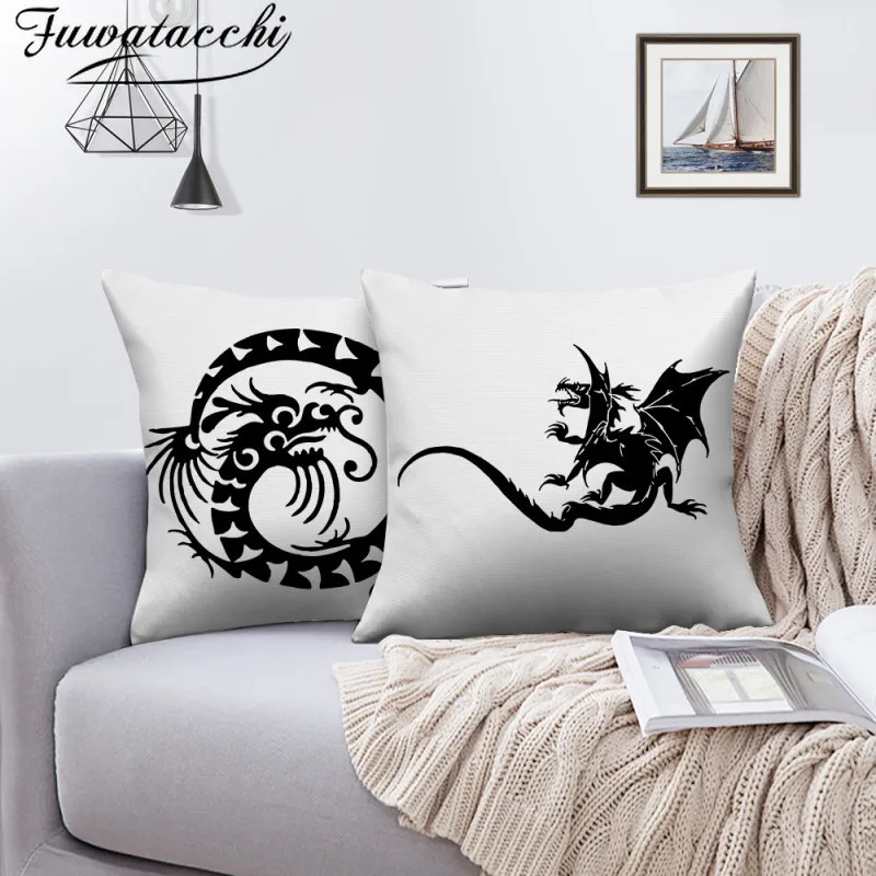 

Fuwatacchi Black Dragon Printed Cushion Cover Stick Figure Dinosaur Photo Pillow Covers for Home Sofa Car Decorative Pillowcases
