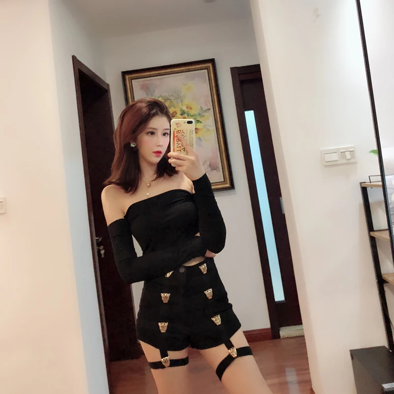 Женские шорты в стиле панк с металлическими леопардовыми пуговицами и