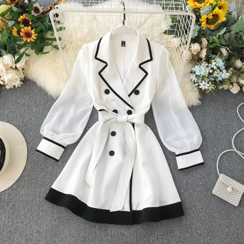 Новинка 2019 зимнее женское двубортное платье трапециевидной формы со шнуровкой