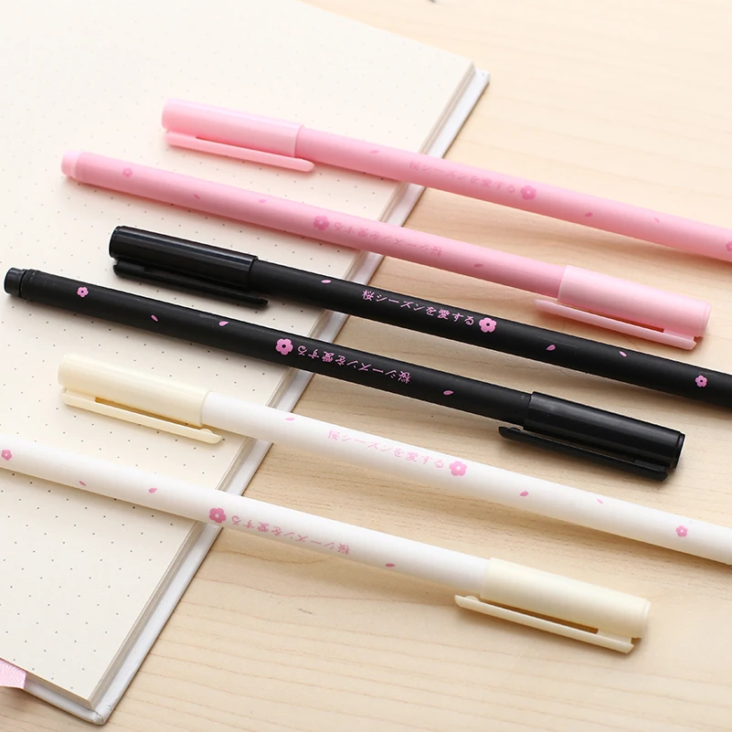 12pcs Japanese Kawaii Sakura Gel Pen Cute Flower Stationary Thing School Office Floral Stationery Girl Gift Pink White Item Pens |