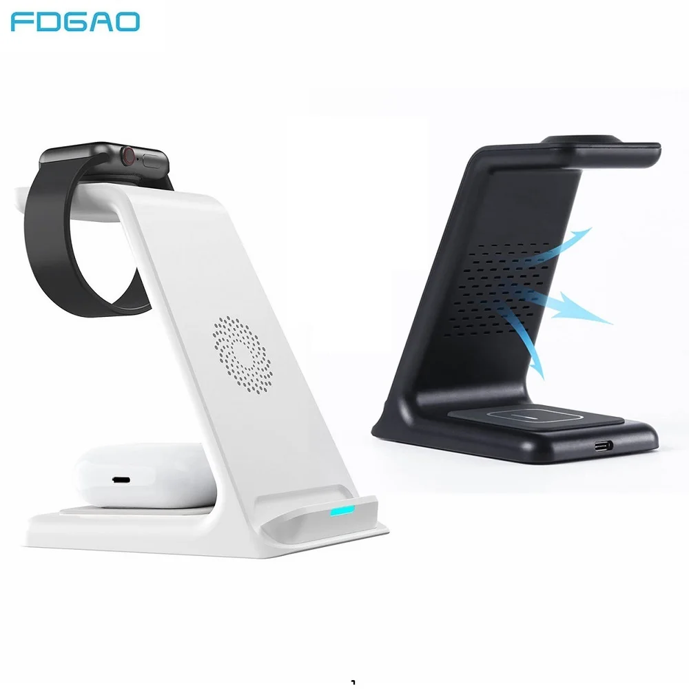 

Беспроводное зарядное устройство 3 в 1 для iPhone 13 12 11 Pro Max XS X 8 Airpods Pro iWatch 15 Вт Qi, подставка для быстрой зарядки для Apple Watch 7 6 5 4
