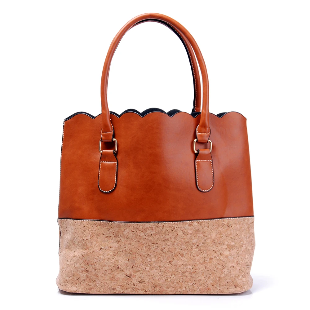 Образец коричневой Веганской кожаной пробки сумка шоппер с шипами изготовленная