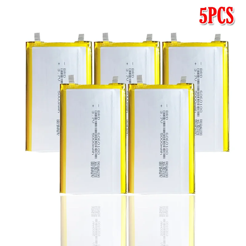 5000mAh 3,7 V 6060100 литий-полимерная аккумуляторная батарея для gps psp DVD тахограф Банк мощности динамик прожектор - Цвет: 5pcs