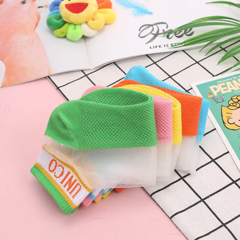 

Sfree 5Pairs Ice Silk Socks Women Summer Thin Ins Tide Socks Shallow Mouth Letters Cotton Bottom Transparent Crystal Silk