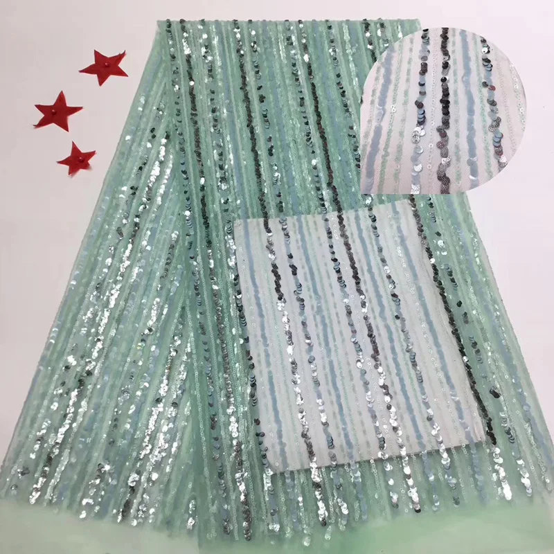 (5 ярдов/шт.) простой дизайн с полосками Женская ткань мятно зеленая французская