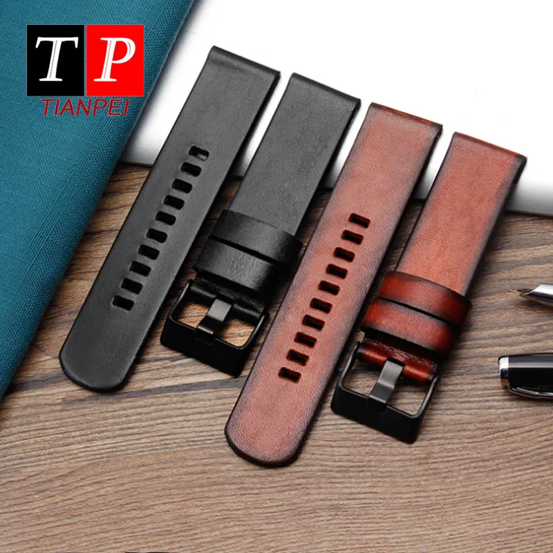 

Vintage Leather Watch Band fit DZ4318 7257 7395 1657 replacement Genuine Leather bracelet Cowhide Watch Band Belt With Buckle