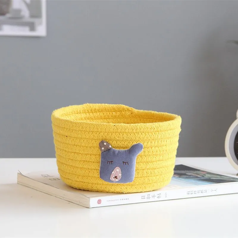 Yellow Bear Мультяшные животные хлопковая веревка корзина для хранения тканая настольная коробка для хранения мелочей детские игрушки Органайзер грязная одежда корзины для белья - Цвет: Yellow Bear