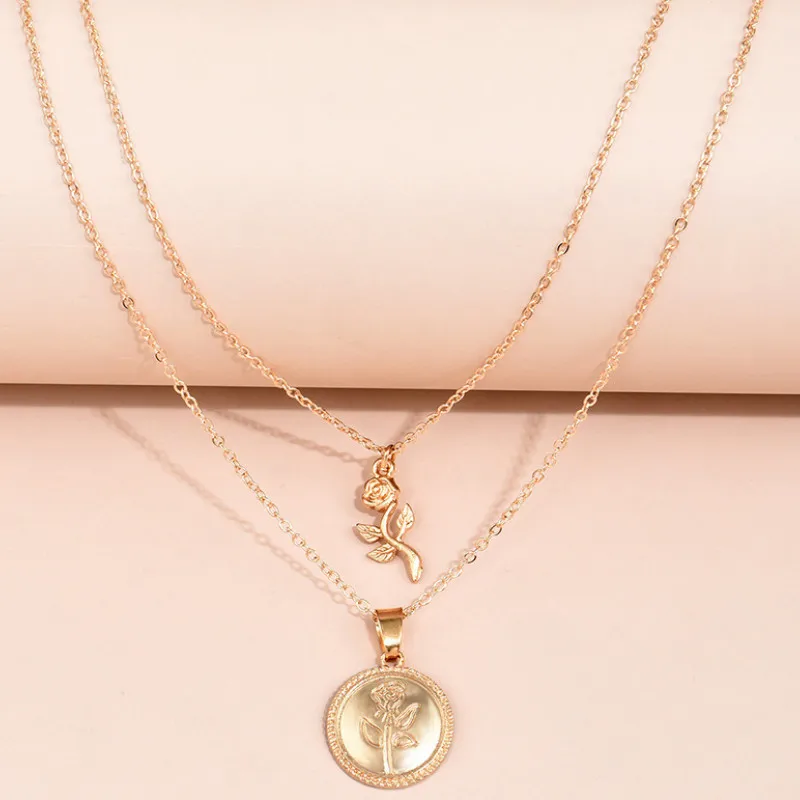

Simple Temperament Rose Multi-layer Pendant for Women
