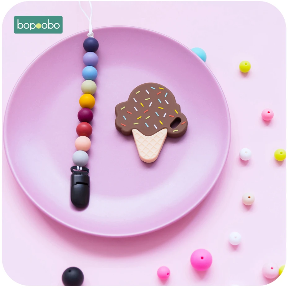 Bopoobo 1 шт. пищевой силиконовый Icecream набор силиконовый Прорезыватель для зубов бусы для изготовления BPA бесплатные Детские трофеи подвеска пустышка Клип цепь