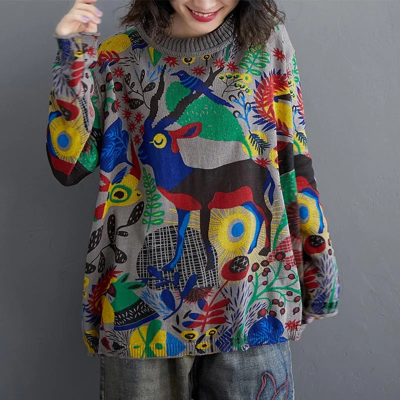 Big Size Knitting Sweater Women Vintage Christmas Long Sleeve Autumn Winter Fashion Knit Pullovers Loose Tops 2019 4XL | Женская одежда