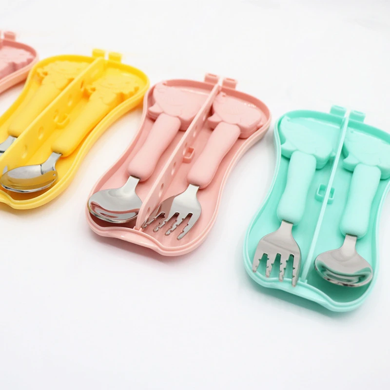 Детская ложка набор из нержавеющей стали и силикона для кормления детей вилка