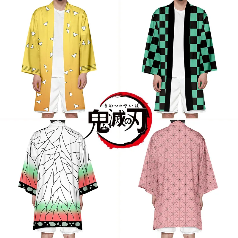 

Demon Slayer Tanjirou Agatsuma Zenitsu Long Cardigan Jacket Cloak Go Out Casual Couple Style Cos Kimono Clothing