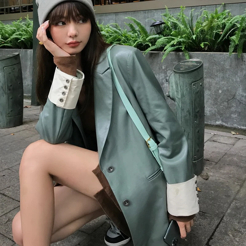 Кожаная куртка Женская корейская мода OL кожаные блейзеры для женщин Harajuku уличная