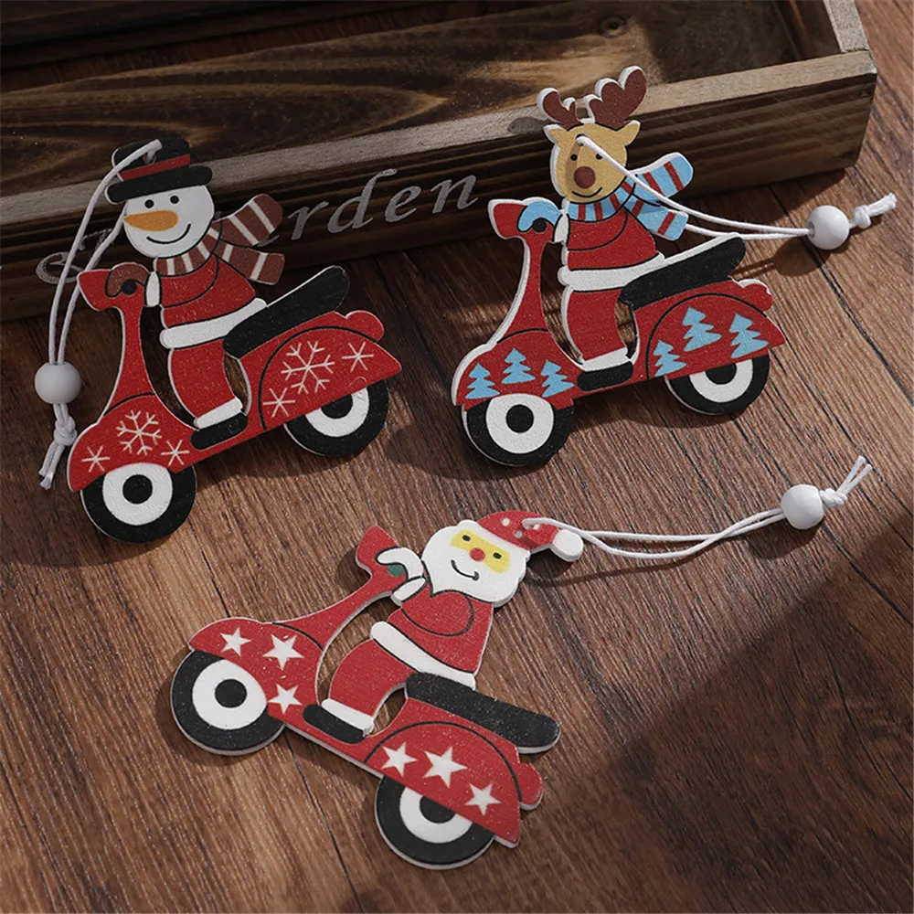 

Новогоднее украшение, деревянная подвесная тележка, Санта-Клаус, езда на мотоцикле, лось, снеговик, подвесное украшение, Рождество 2021, украш...