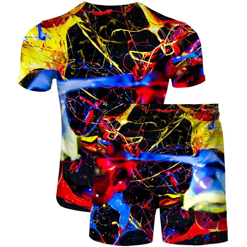 

Fun 3D geometric camouflage men's T-shirt fashion Harajuku top summer plaid casual round neck shirt plus size street suit