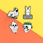 Эмалированные булавки ME SARCASTIC NEVER Lonely rabbit, зеленые булавки в виде черепа, кошки, броши, Значки для офисных девушек, Значки для лацкана, ювелирные изделия, подарки