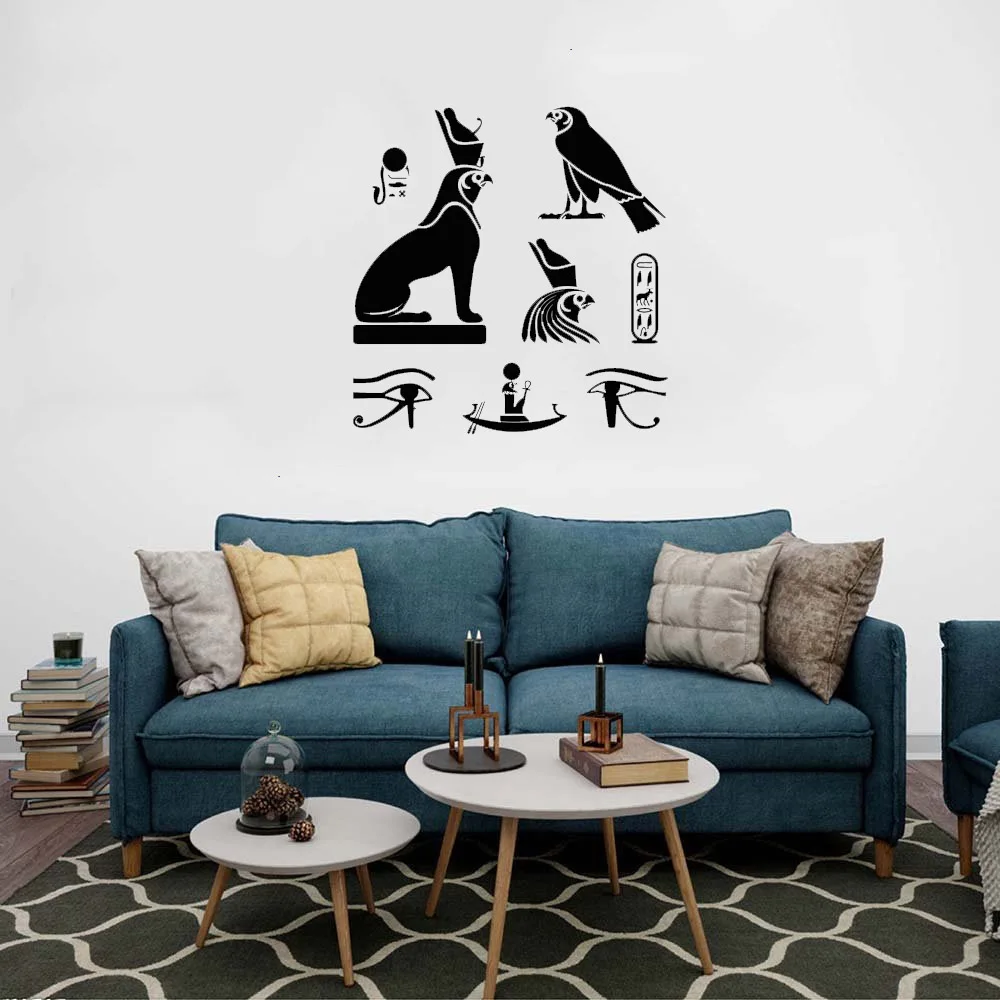 

Ancient Egypt Hieroglyphics Symbol Wall Stickers For Bedroom LIving Room Egyptian Birds Vinyl Wall Decal Decor ov615