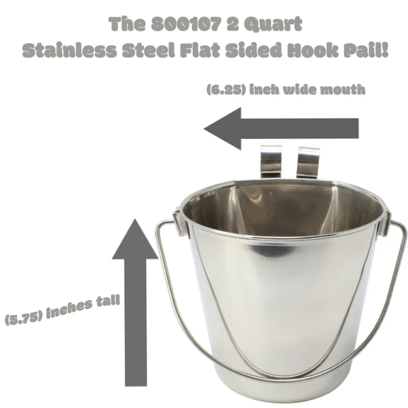 

Stainless Steel 2 Quart Flat Side Food Bucket Dog Bucket Kennel Farm