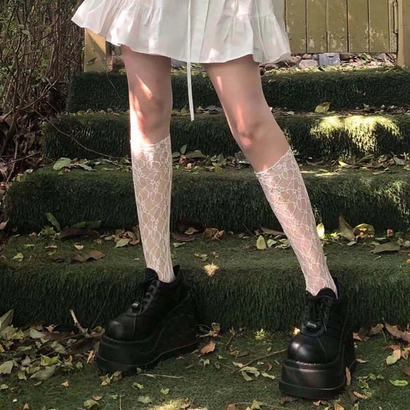 

WA239 Lolita Flower Organza lace Sexy Black Ladies Lace Sock Women Girls Ladies Soft Lace Stockings Mid-Calf Fishnet Ankle Socks