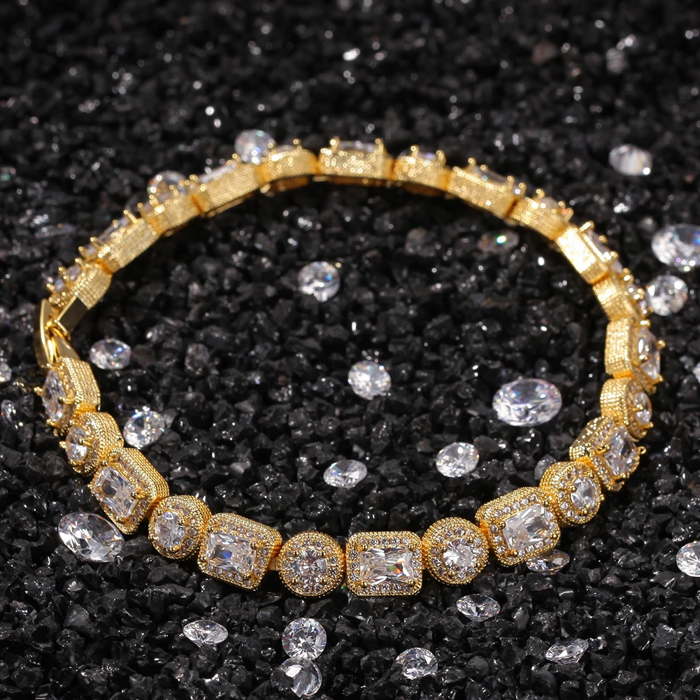 Роскошный микро Браслет BLING KING с кубическим цирконием Микс Круглый и квадратный