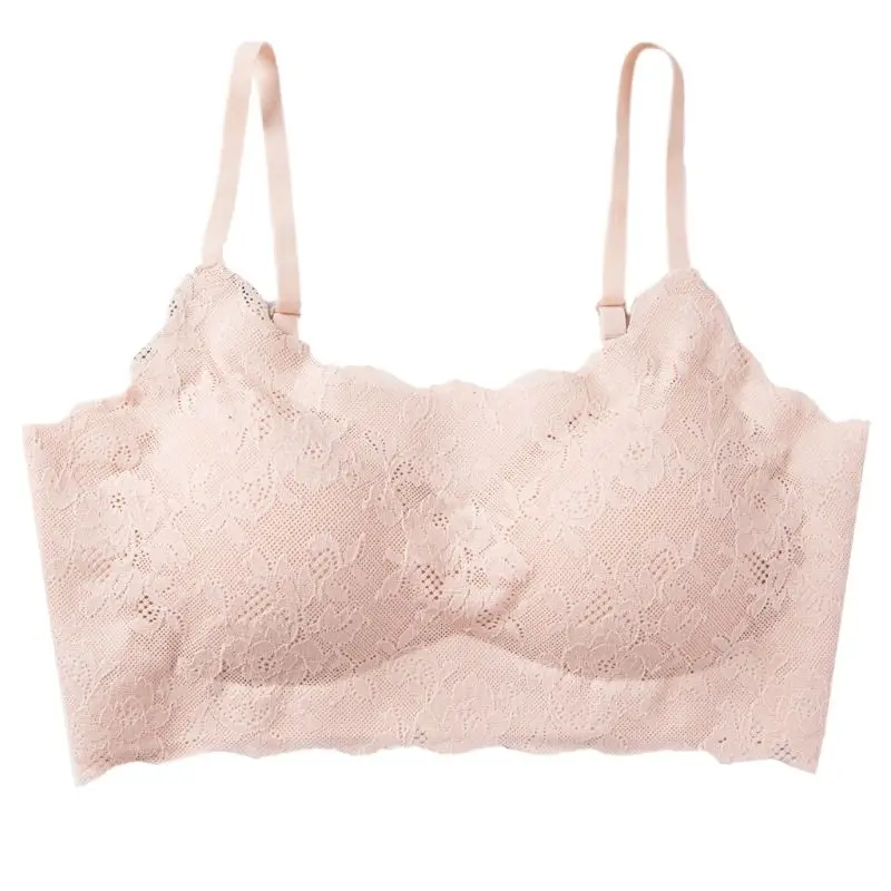 Women Sexy Floral Lace Seamless Bralette Spaghetti Straps Padded Bra Underwear X3UE