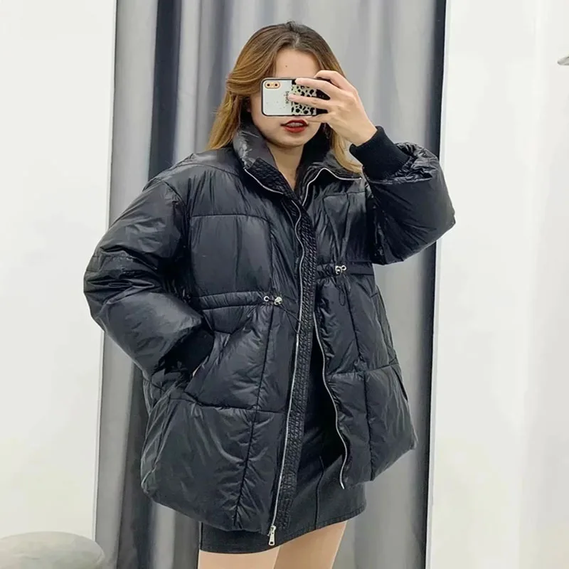 

Women's Fashion Stand-Up Collar Drawstring Waist Warm Loose Dread Cotton Jacket Winter New Style