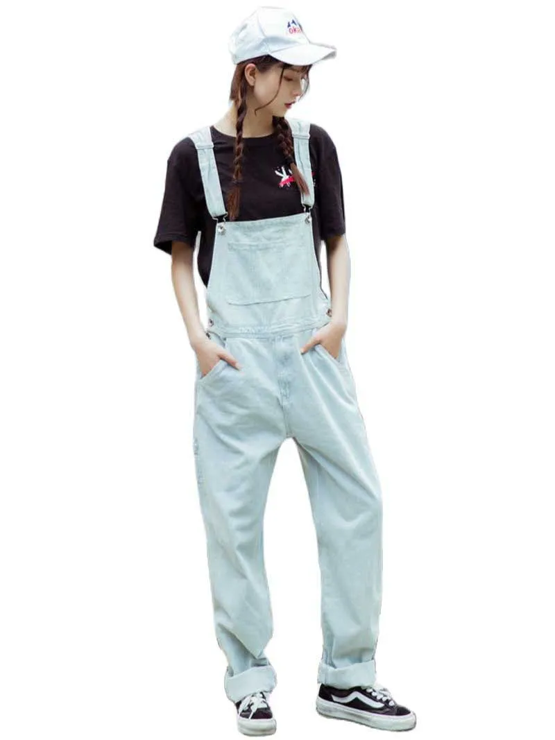 Plus Size Denim Overalls White Jeans Women Casual Cargo Pants Suspenders Trousers Hip Hop Jeans Girls Female Clothing