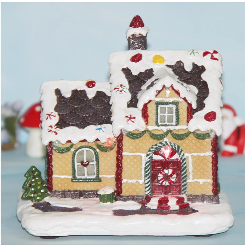 

European creative sketch resin Christmas simulation cookie house LED night light house home decoration crafts ornaments