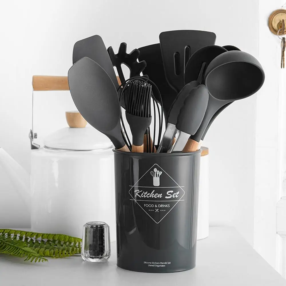 

New 9/11/12pcs Cooking Tools Set Premium Silicone Kitchen Cooking Utensils Set With Storage Box Turner Tongs Spatula Soup Spoon