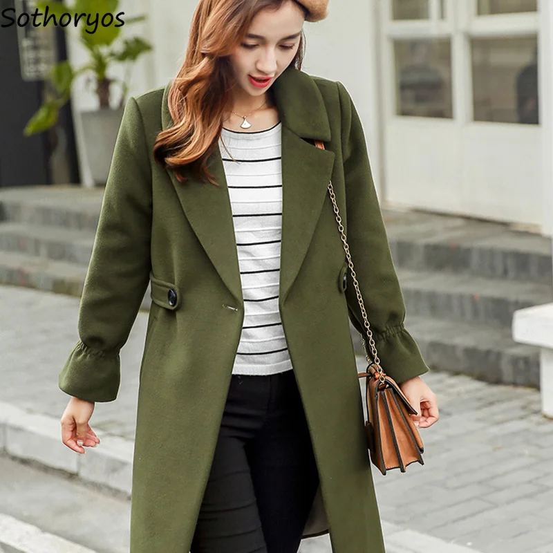 Женское пальто с отложным воротником элегантное Трендовое карманами плотное для