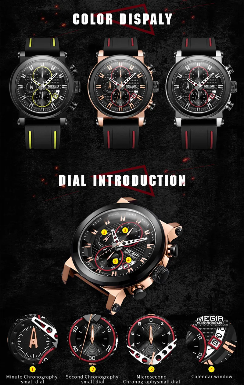 MEGIR мужские часы Топ бренд класса люкс золотые наручные с хронографом Дата