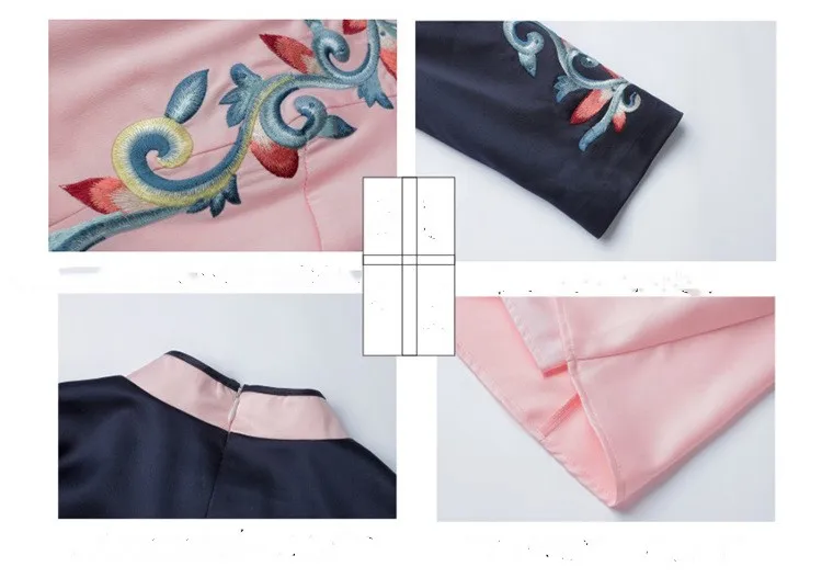 

New spring original design Chinese style flower Embroidered big size hit color slim improved cheongsam dress for women
