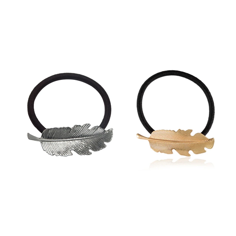 Elastic Rubber Hair Band Alloy Leaves Hair Buckle Ties for Girls Ponytail Hair Holder Scrunchies Women Hair Accessories headwear simple semicycle alloy decorated hair band for women
