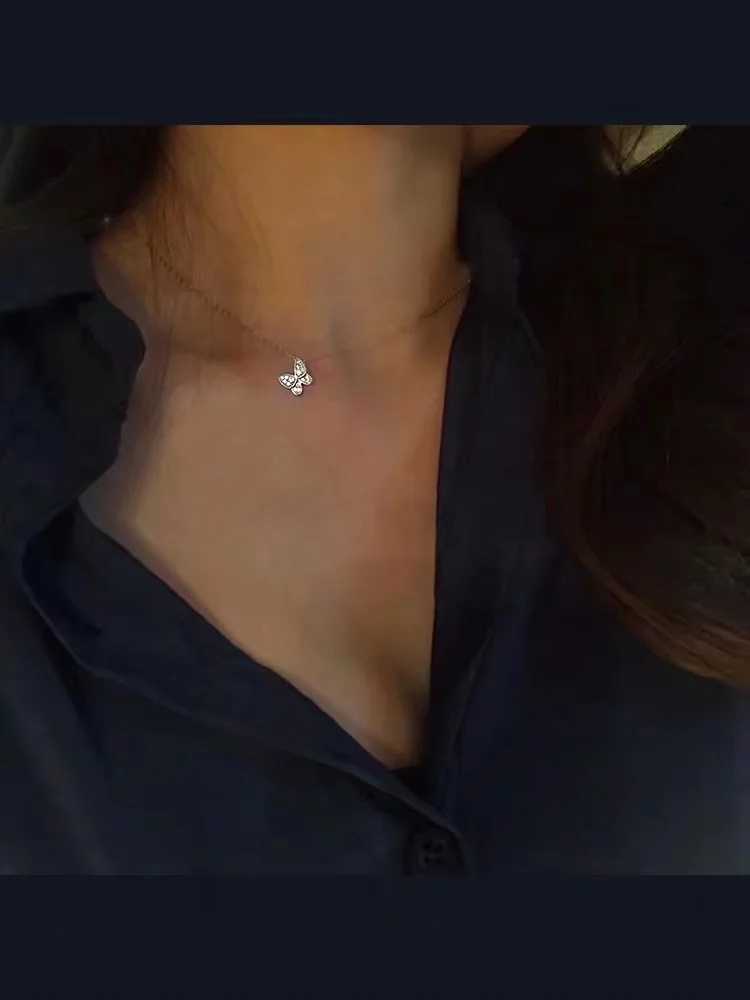 Ожерелье из стерлингового серебра с бабочкой цепочка до ключиц простое и