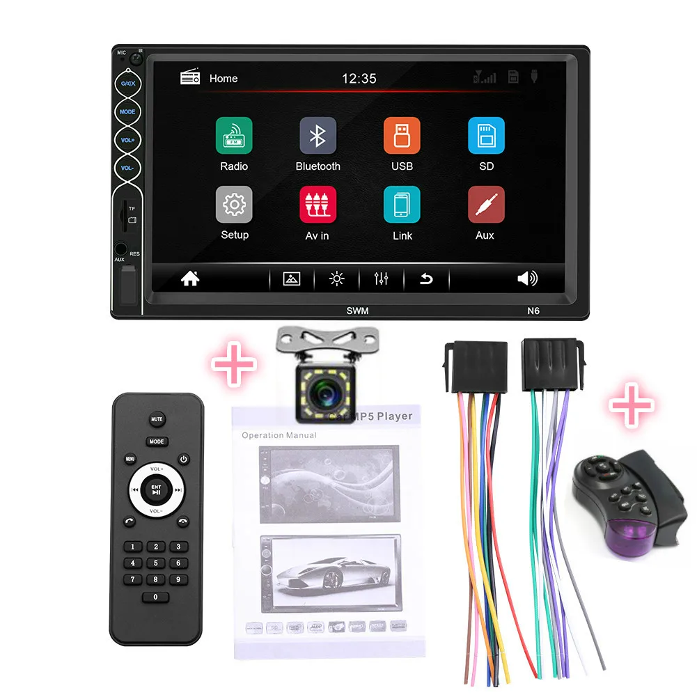 control and 12LEDcam Автомобильный аудио 2DIN стерео MP5 плеер 7in BT USB AUX FM Радио Android IPhone XR Зеркало Ссылка авто сенсорный экран - Цвет: control and 12LEDcam