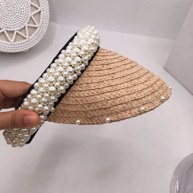 Новая модная женская Соломенная шляпка ручной работы без пятен с жемчужными