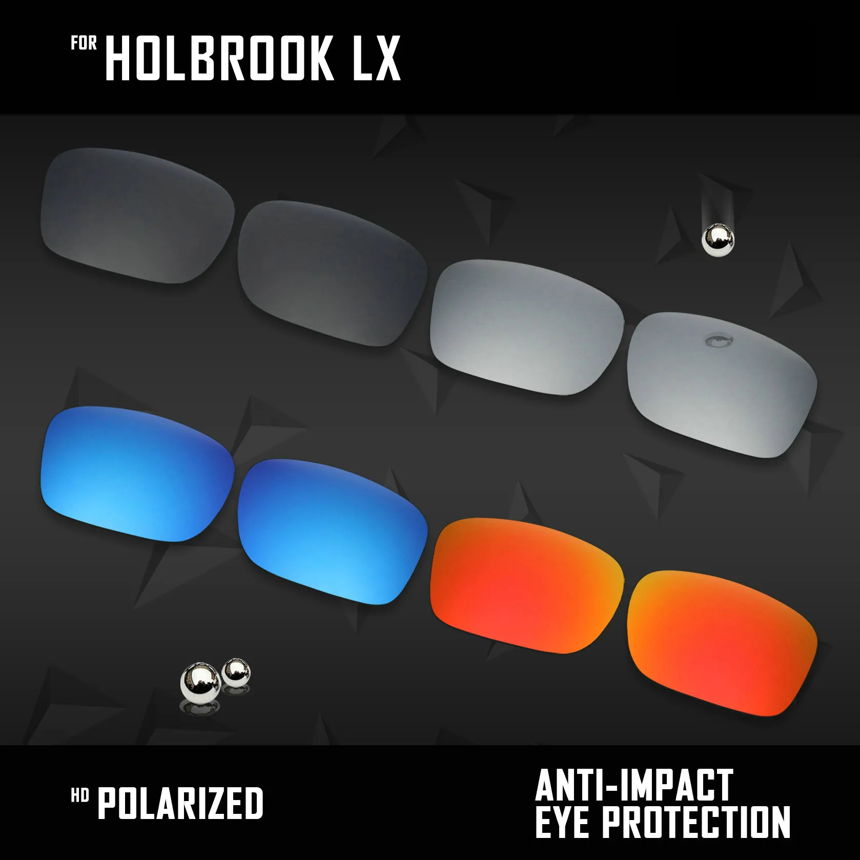 

OOWLIT 4 Pairs Polarized Sunglasses Replacement Lenses for Oakley Holbrook LX OO2048-Black & Silver & Ice Blue & Fire Red