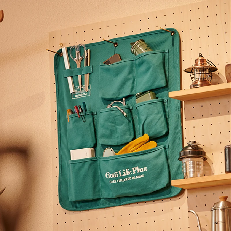 

GOTO Green Khaki Eco Canvas Wall Hanging Storage Pockets Bag Home Sundries Organizer