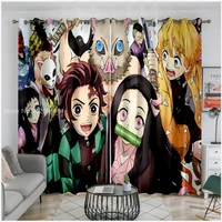 new arrival anime shower curtain polyester fabric 3d print demon slayer kitchen curtain for living room bedroom window drapes