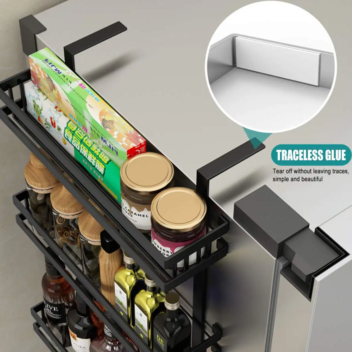 

3-Layer Kitchen Refrigerator Side Storage Rack Shelf Cupboard Organizer Basket Cabinet Space Saving Refrigerator Hanging Storage