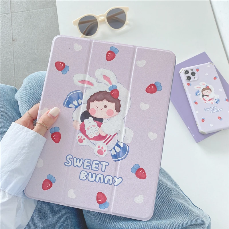 

For iPad AIR 3 10.5 Pro 2020 11 inch Cases 2019 for iPad 2017 2018 Air2 9.7 Mini 5 Cover Capa Cute Cartoon With Pencil Slot Case