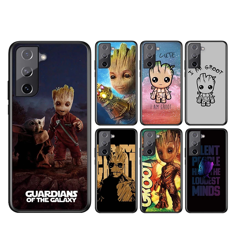 

Phone Case For Samsung Galaxy S21 S20 FE S22 Ultra Pro Lite S10 5G S10E S9 S8 Plus Marvel I am Groot Black Soft Cover