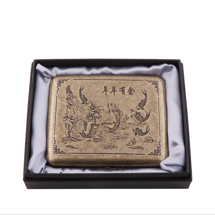 Винтажный чехол для сигарет из чистой бронзы с держателем в подарочной коробке 20