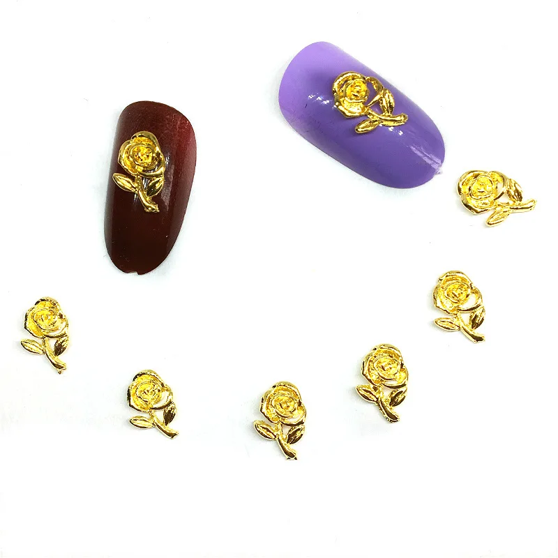 

20Pcs Rose 3d Nail Art Decorations Bling Flowers Accessoires Charms Gold Studs Manicure Metal Nailart Supplies Spring New Arrive