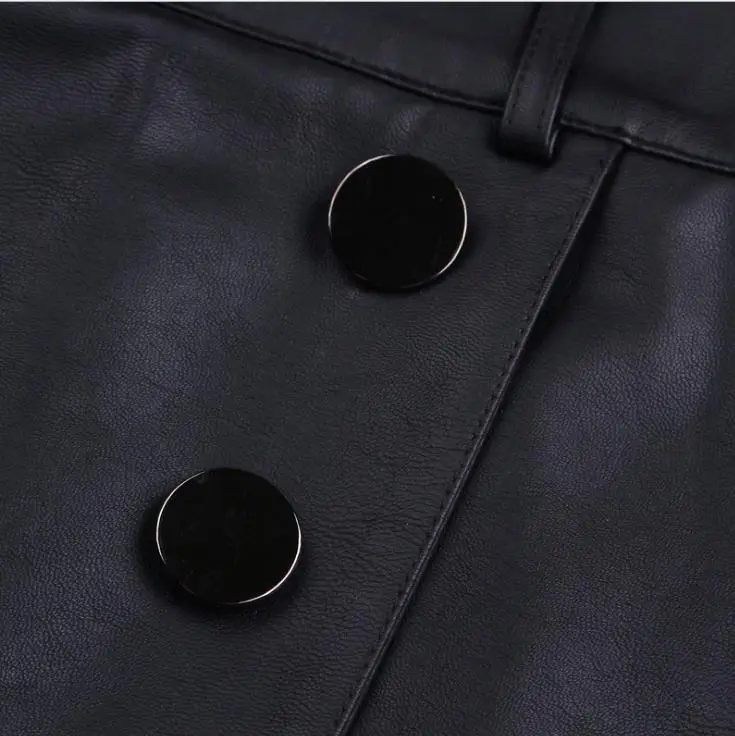 Женская Черная трапециевидная кожаная юбка с высокой талией и поясом модная