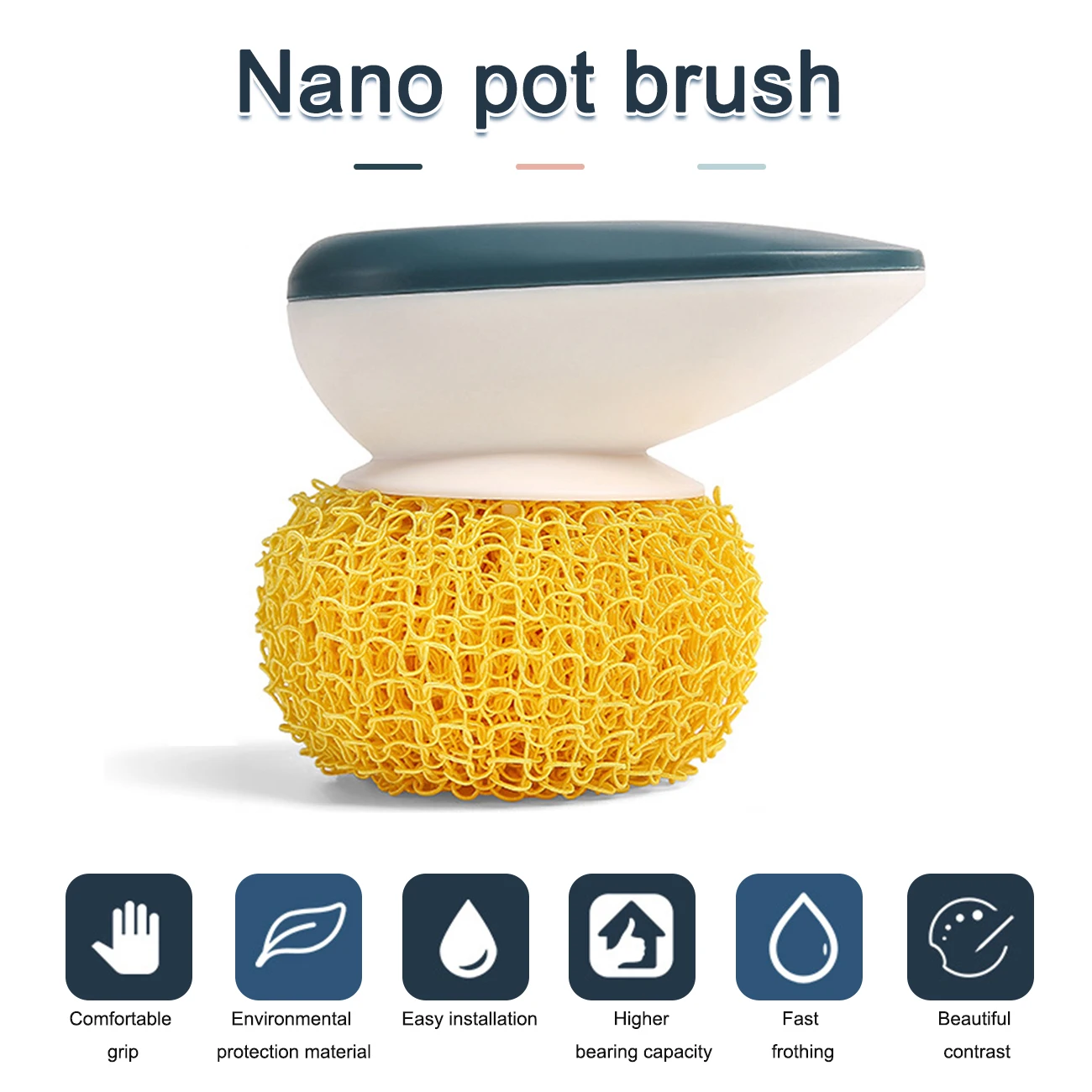 

Detachable Nylon Cleaning Brush Ball Kitchen Nano-Cleaning Ball Pot Brush Decontamination Wash Pot Bowl Brush With Handl